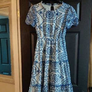 Hayden Blue and White Midi Dress